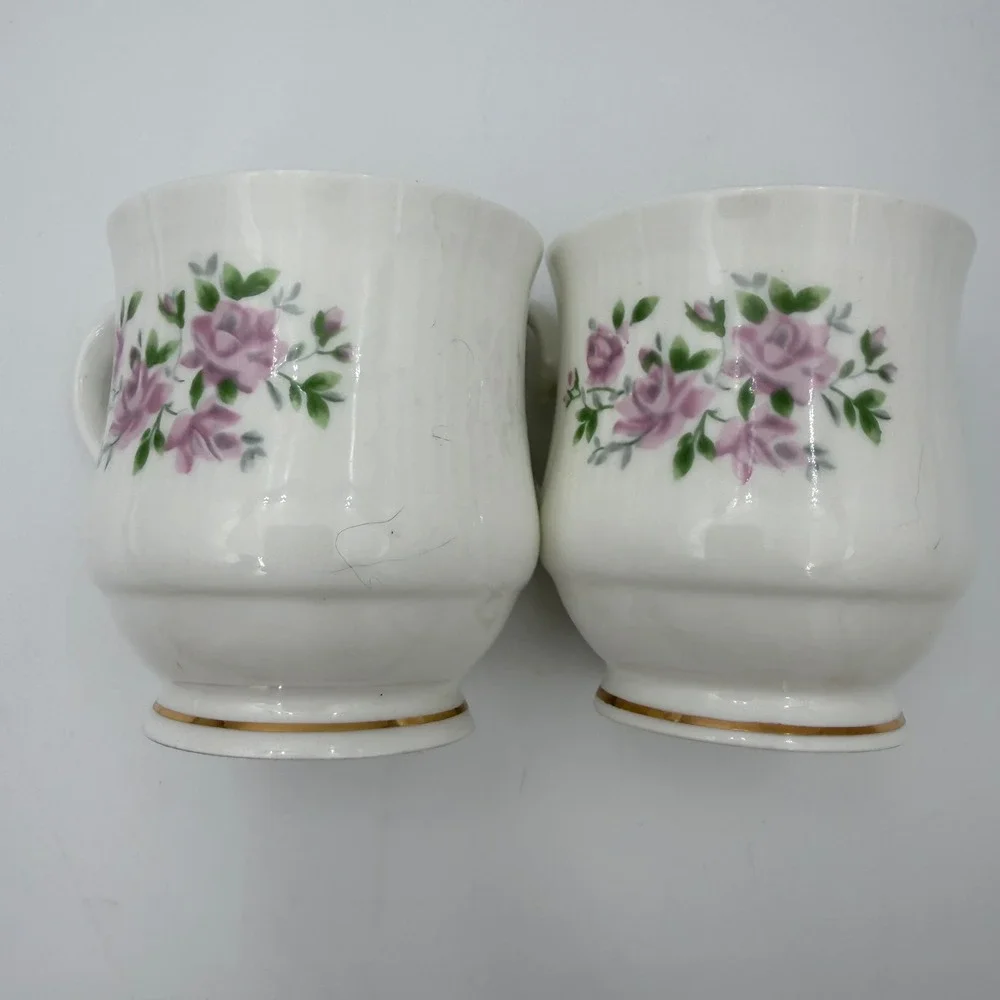 Daffodil‎ Fine Bone China Tea Cups Set Pink Roses Gold Trim Vintage